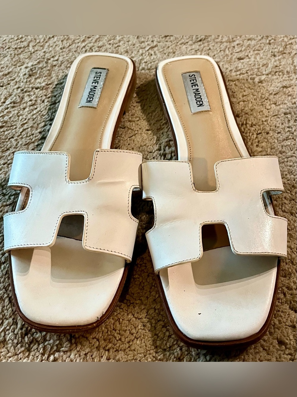 Steve Madden White Cutout Slide Sandals